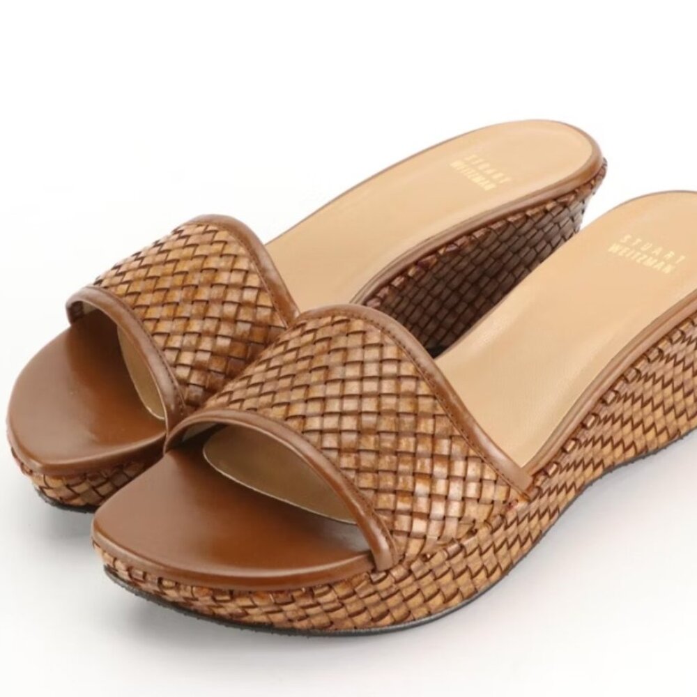 Stuart Weitzman Strapless Woven Leather Wedges with Box, Women's size 9M,